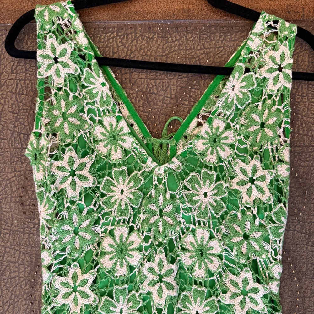$885 Stella Pardo Paris Organic Cotton Floral Crochet Maxi Dress Green White S - Picture 6 of 15